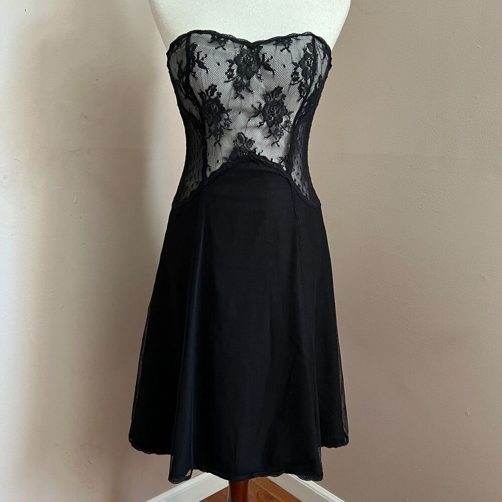 White House Black Market Black Lace Mesh Slip‎ Dress Whimsygoth Vampire y2k Sz 2